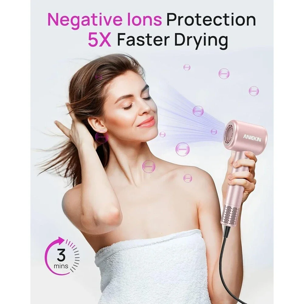 ANIEKIN High-Speed Ionic Hair Dryer Brushless Motor Diffuser Pink New in Box